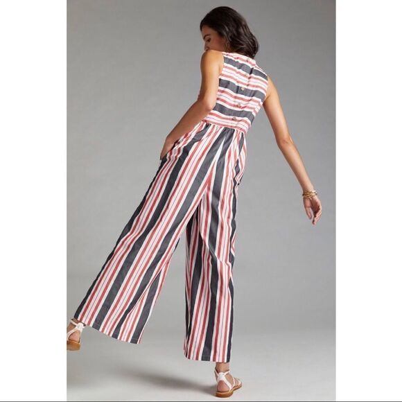 NEW Anthropologie Maeve Organic Cotton Striped Wide-Leg Button Jumpsuit X-Small - Picture 4 of 4